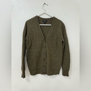 J CREW Womens Cardigan Sweater Green V Neck Buttons 100% Wool SizeM